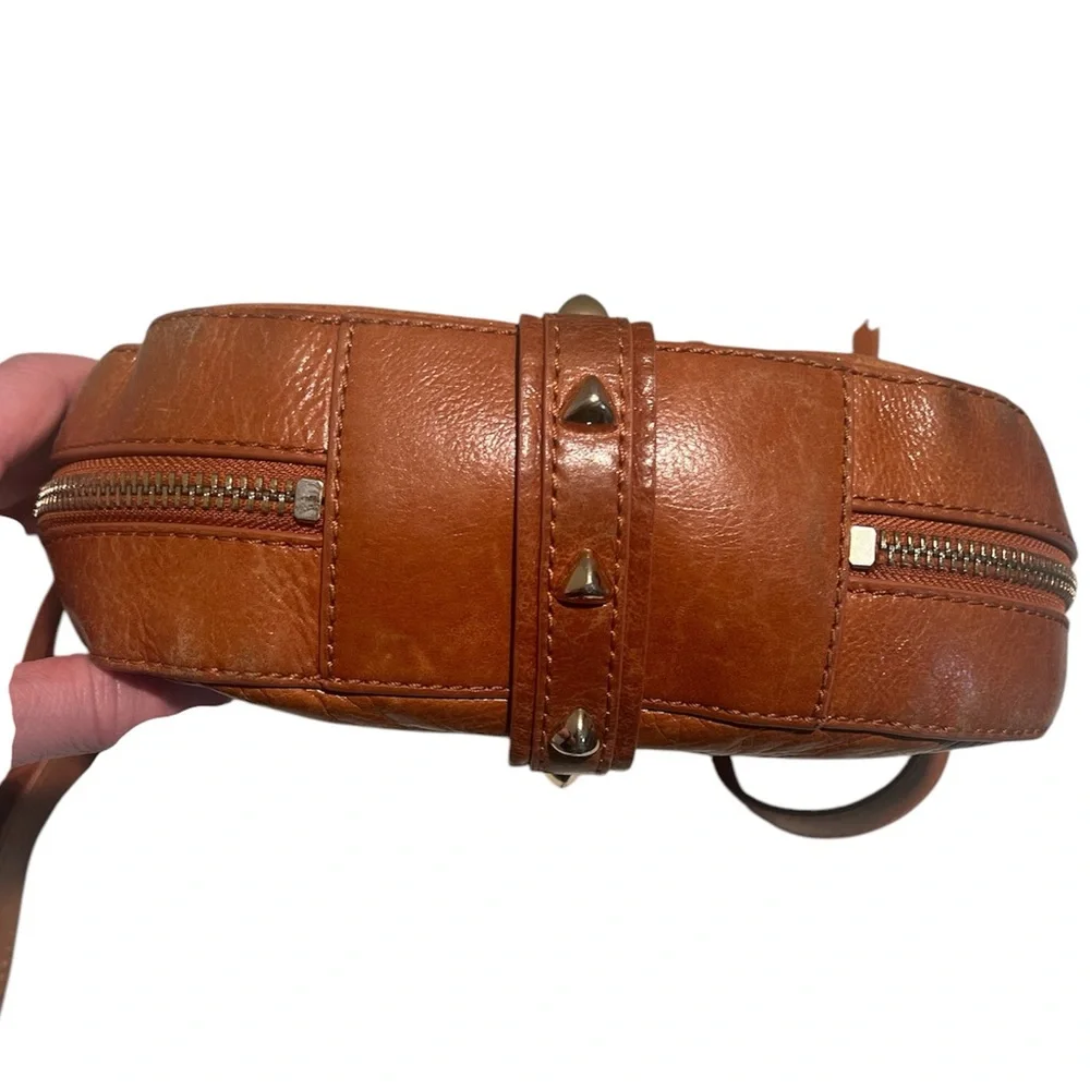 Botkier Leather Tan Crossbody Handbag Purse With Rock Studds/Gold Beige - Picture 3 of 4